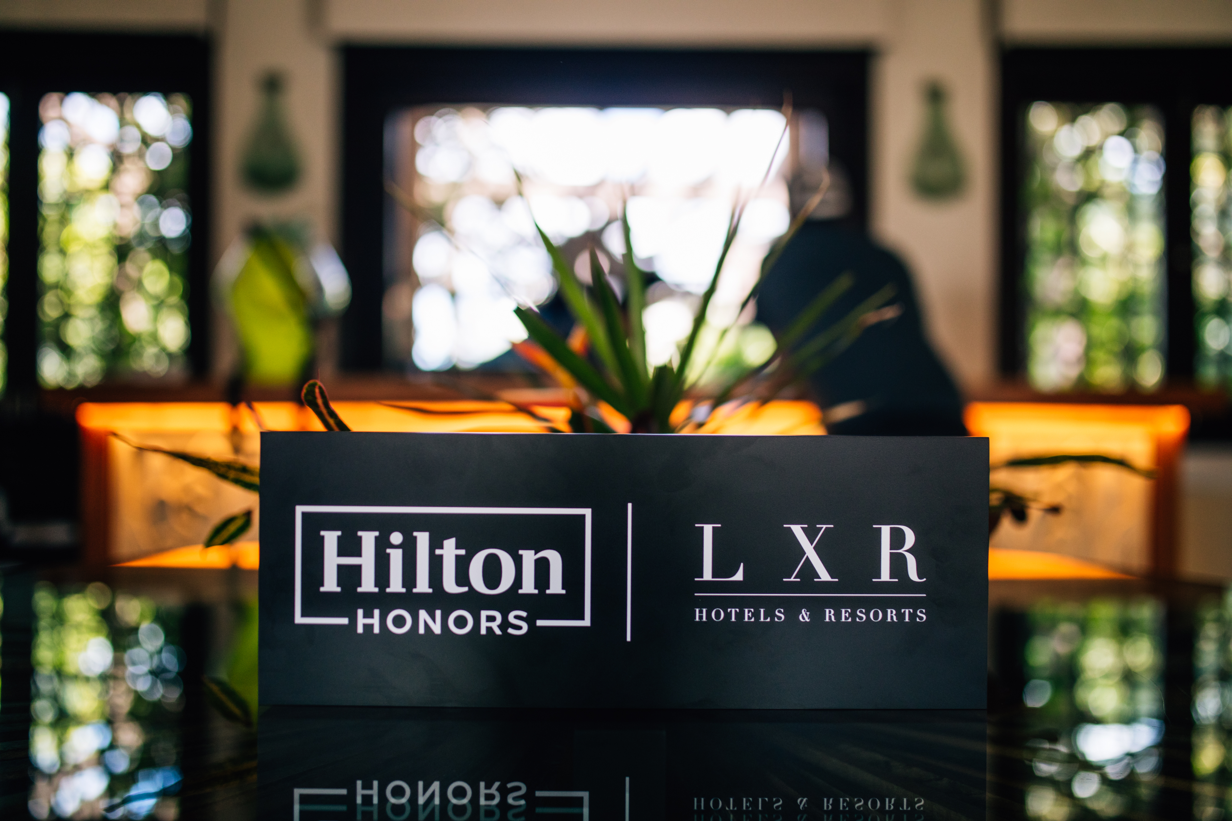 Hilton and LXR black sign